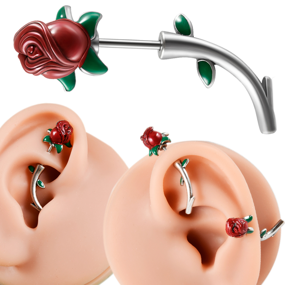 Body Jewelry Surgical Steel - Aço Cirúrgico Rosa Vermelha Flor Torre