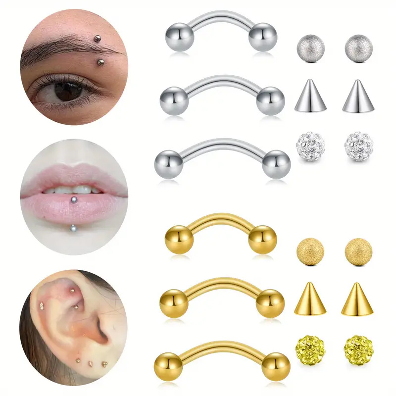 Body Jewelry Replacement Ball - 3pcs 16G aço inoxidável curvado Barbell